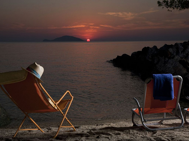 Enjoy the sunset from the private beach of your pool villa in Chalkidiki