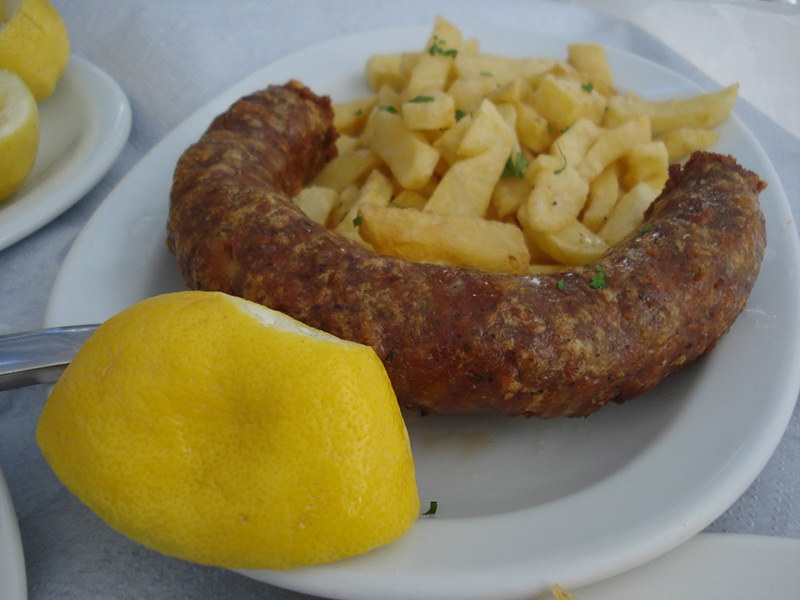 Skordoloukanika traditional dish in Tinos